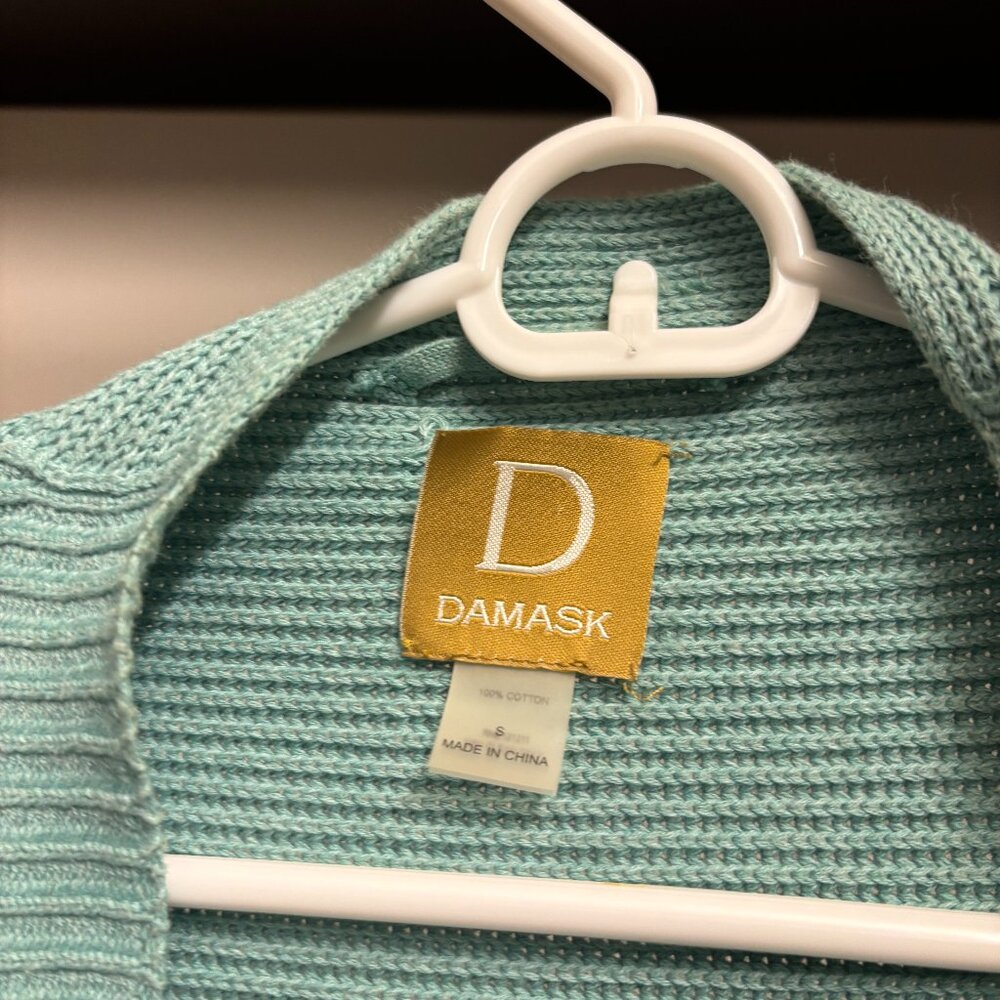 Damask 100% Cotton Knit Open-Front Cardigan Size Small